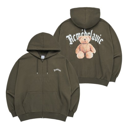 ADLV Gold Chain Bear Doll Zip Up Hoodie Charcoal