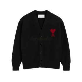AMI Paris Contrasted Ami De Coeur Wool Cardigan Black