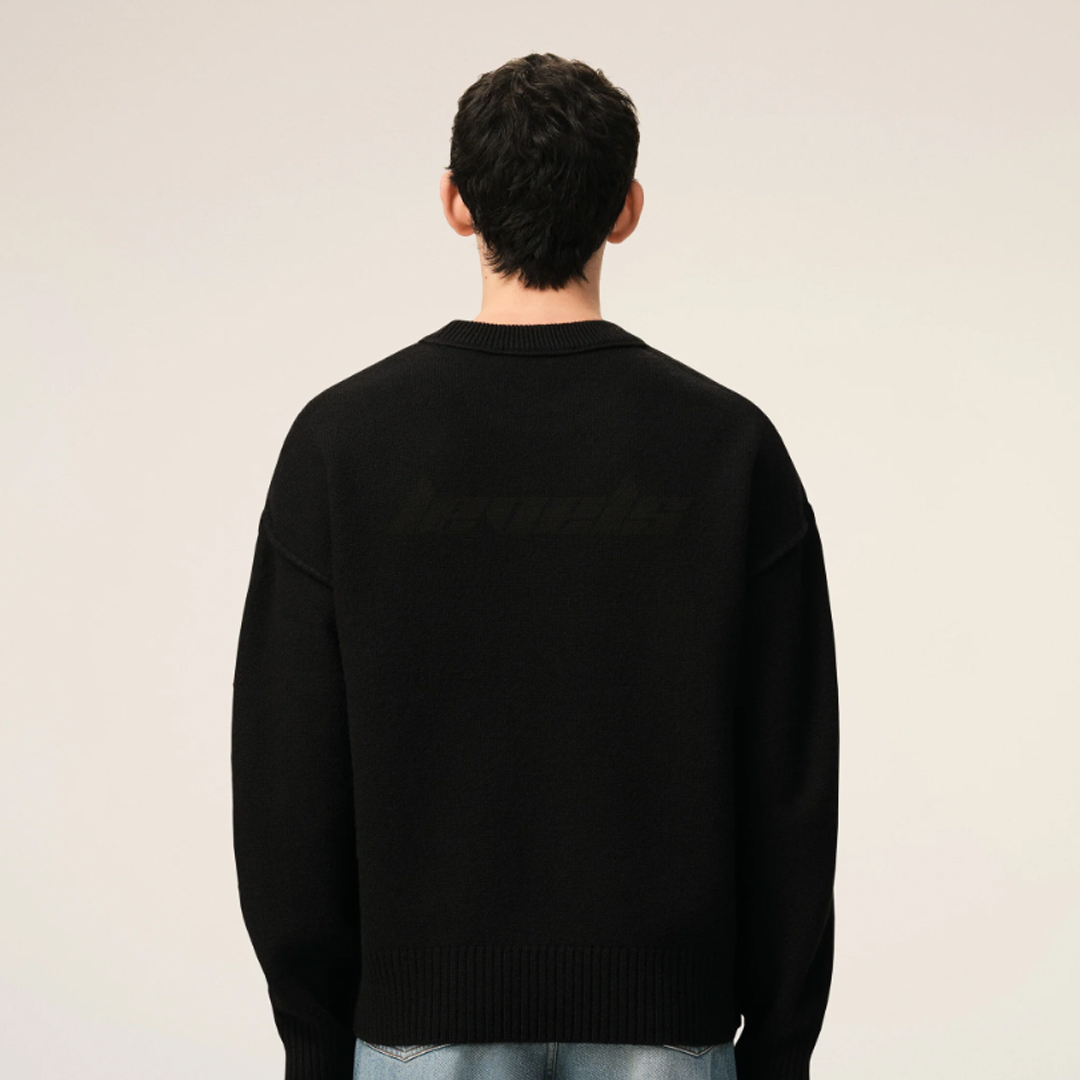 AMI Paris Crewneck Contrasted Ami De Coeur Wool Sweater Black