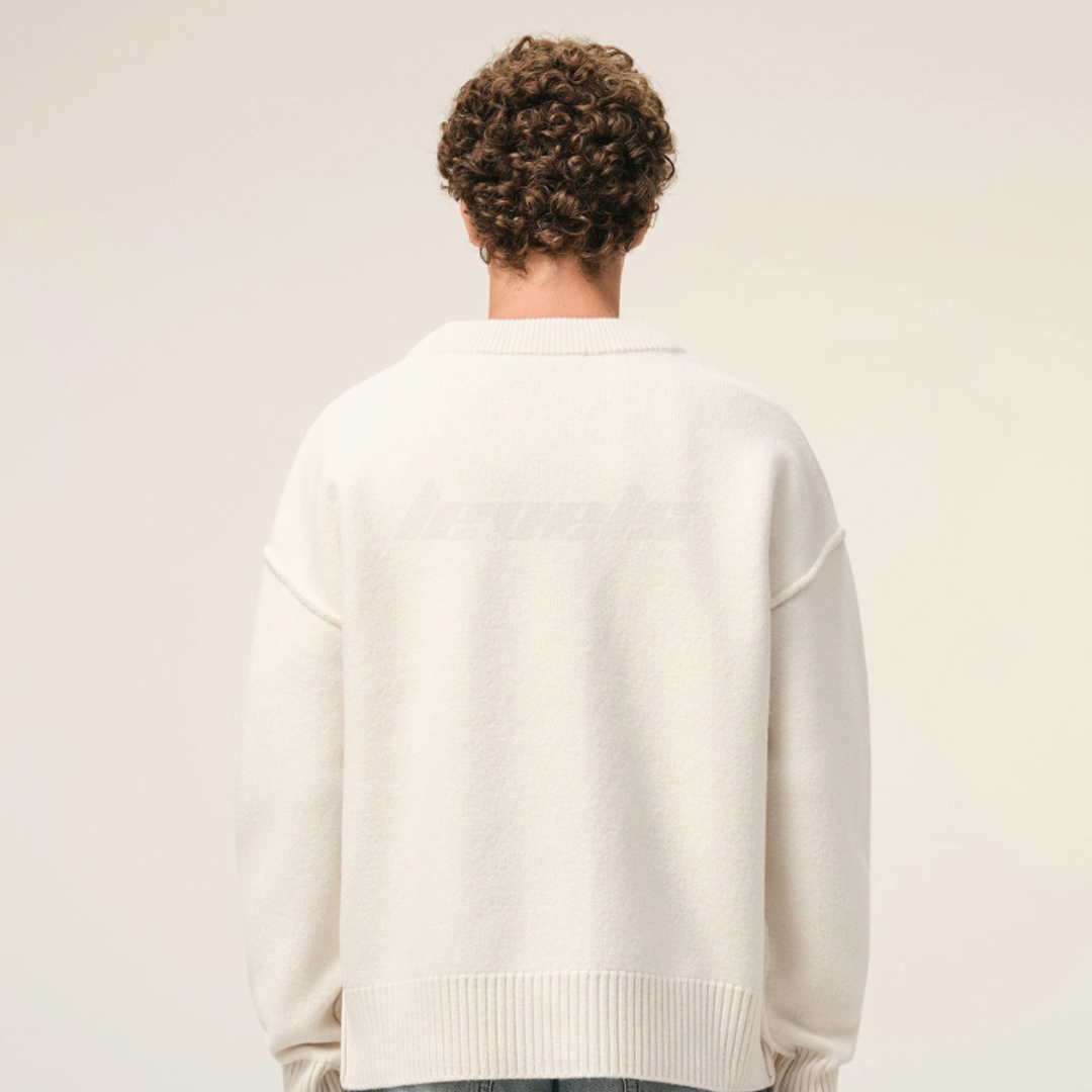 AMI Paris Contrasted Ami De Coeur Wool Cardigan Off White