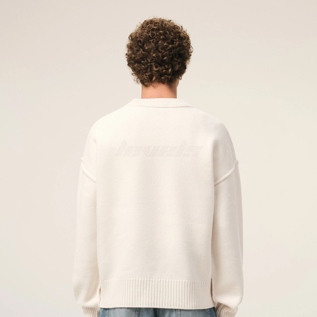 AMI Paris Crewneck Contrasted Ami De Coeur Wool Sweater Off White