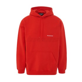 Balenciaga Embroidered Logo Regular Fit Hoodie Red