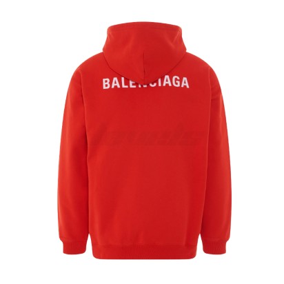 Balenciaga Embroidered Logo Regular Fit Hoodie Red