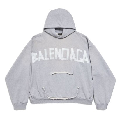 Balenciaga Tape Type TR Ripped Pocket Hoodie Grey