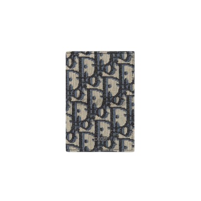 Dior Vertical Bifold Card Holder Beige and Black Dior Oblique Jacquard