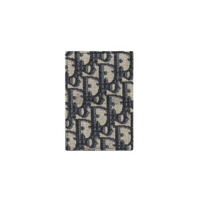 Dior Vertical Bifold Card Holder Beige and Black Dior Oblique Jacquard