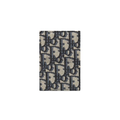 Dior Vertical Bifold Card Holder Beige and Black Dior Oblique Jacquard
