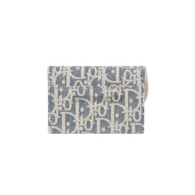 Dior Saddle Bloom Card Holder Blue Dior Oblique Chambray with Raffia Effect