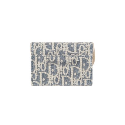 Dior Saddle Bloom Card Holder Blue Dior Oblique Chambray with Raffia Effect