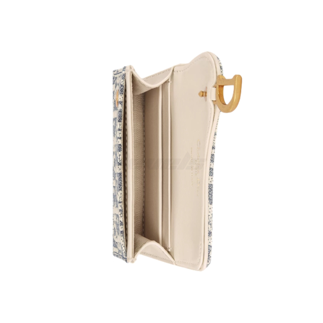 Dior Saddle Bloom Card Holder Blue Dior Oblique Chambray with Raffia Effect