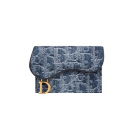 Dior Saddle Bloom Card Holder Blue Denim Dior Oblique Jacquard