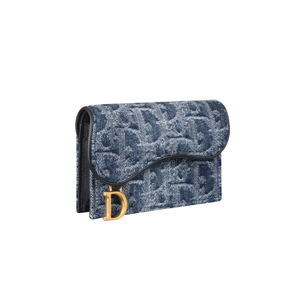 Dior Saddle Bloom Card Holder Blue Denim Dior Oblique Jacquard