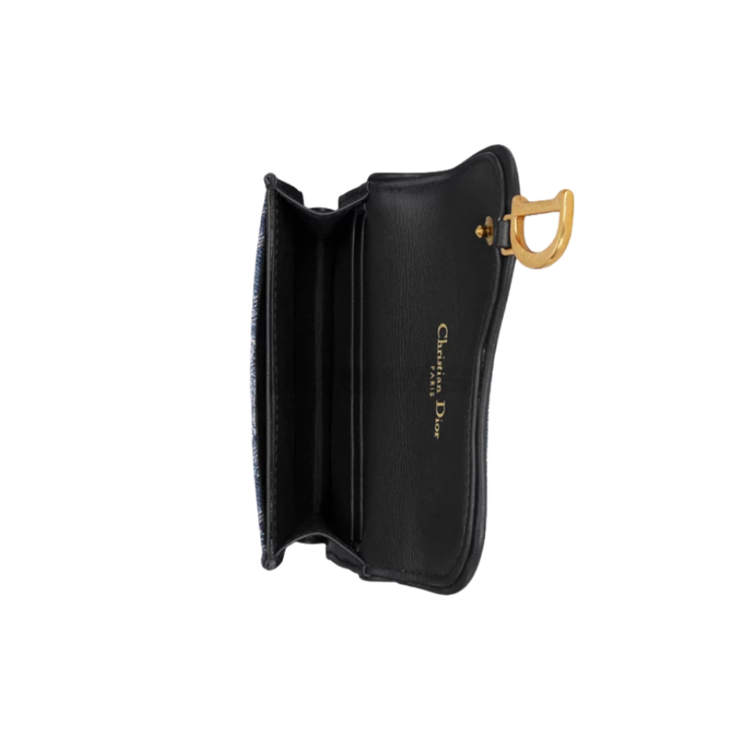 Dior Saddle Bloom Card Holder Blue Denim Dior Oblique Jacquard