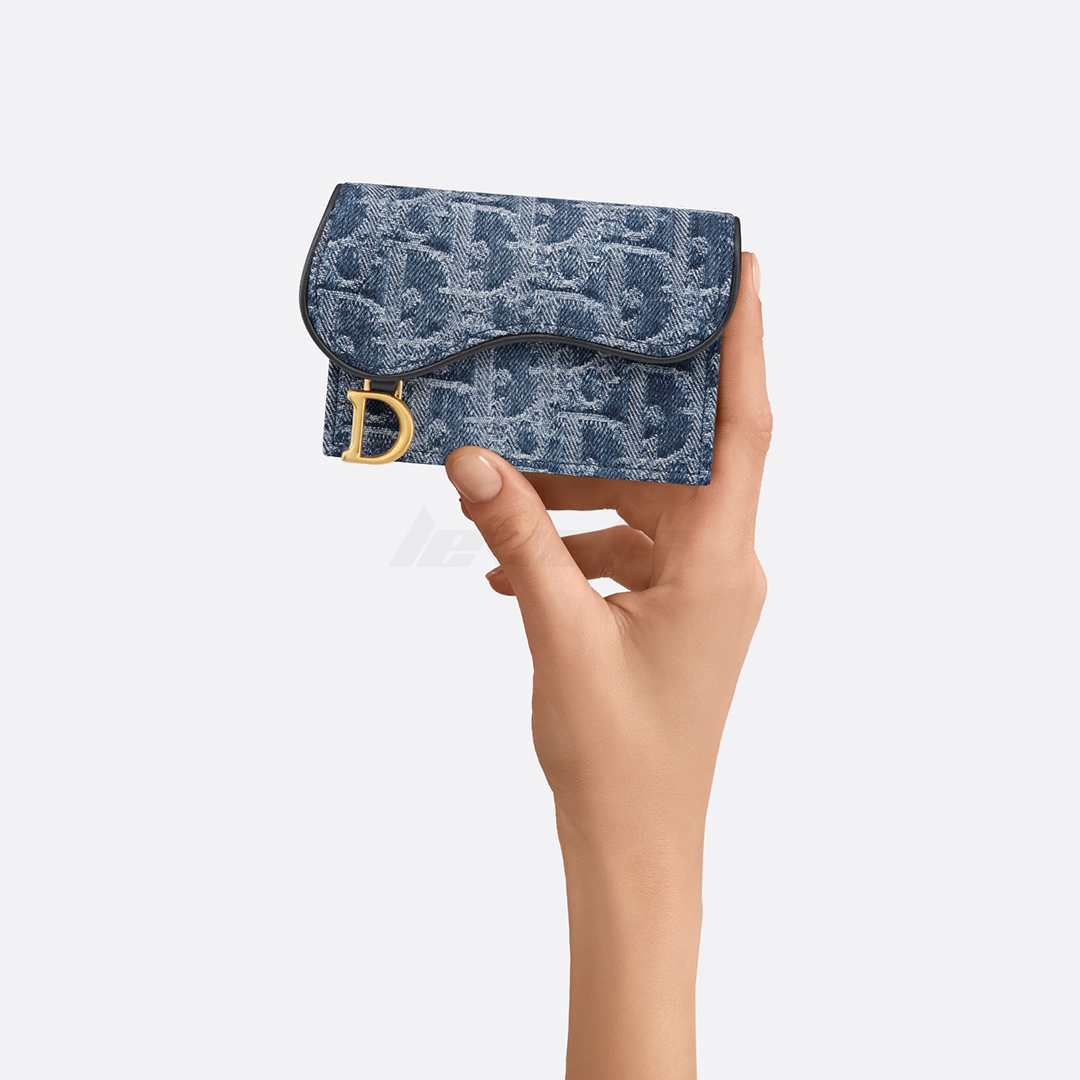 Dior Saddle Bloom Card Holder Blue Denim Dior Oblique Jacquard