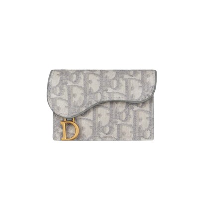 Dior Saddle Bloom Card Holder Gray Dior Oblique Jacquard