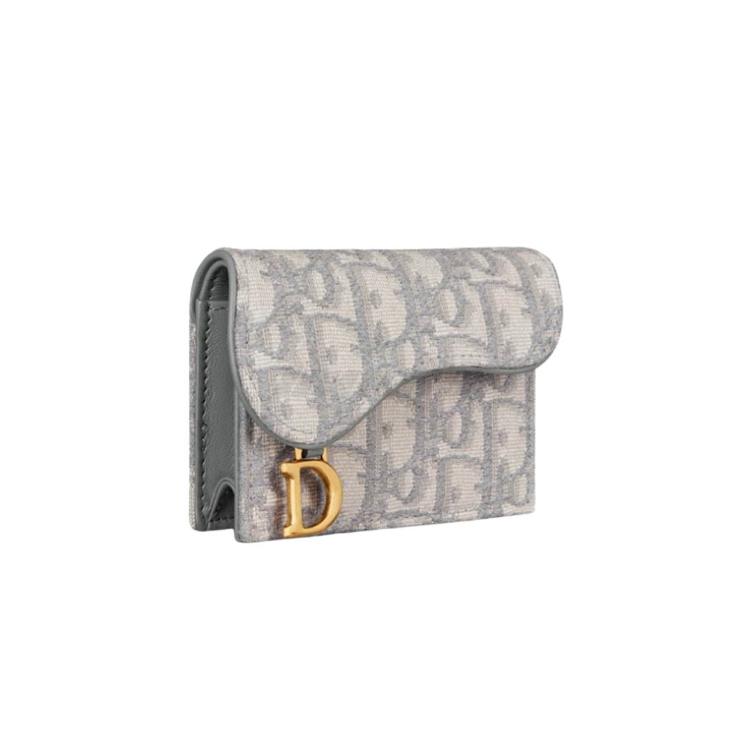 Dior Saddle Bloom Card Holder Gray Dior Oblique Jacquard