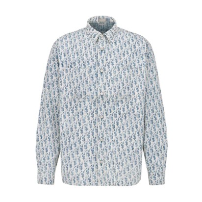 Dior Oblique Kasuri Cotton Denim Overshirt Blue and White