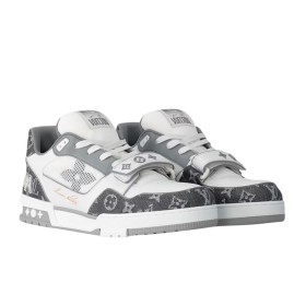 Louis Vuitton Trainer Sneaker Velcro Strap Monogram Denim Grey
