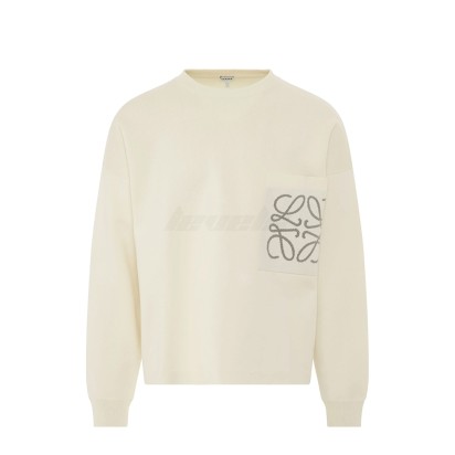 Loewe Anagram Intarsia Pocket Relaxed Fit Sweater Soft White