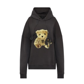 WE11DONE Embroidered Teddy Logo Hoodie Charcoal